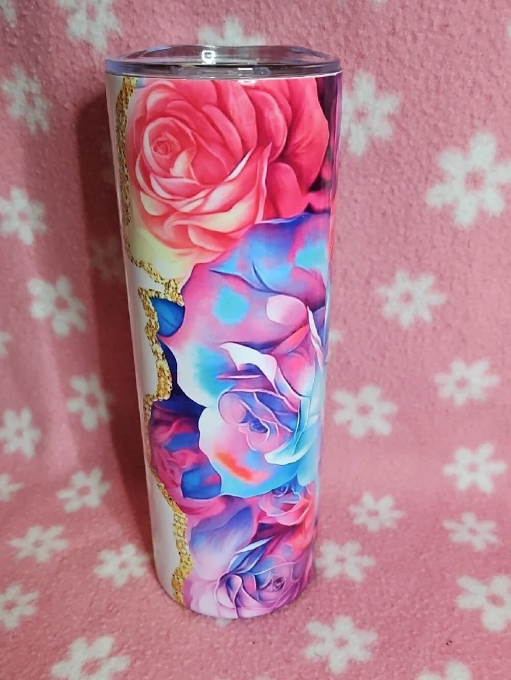 LoPersonalized White Floral (Auntie) Travel Tumbler